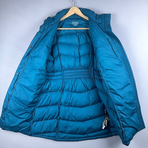 L.L.Bean Warm Down Long Jacket Coat Womens Size Small Full Zip Up Teal Blue - Picture 4 of 12